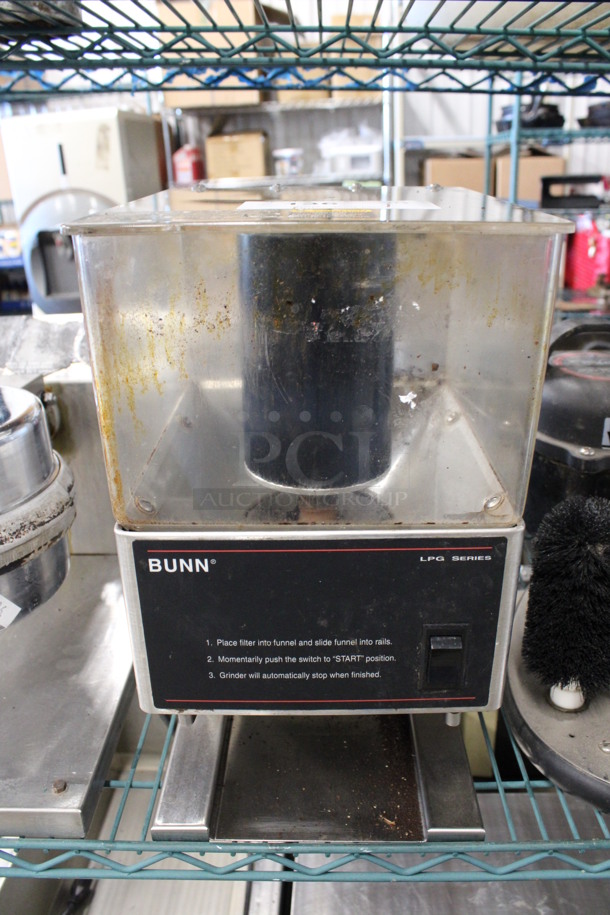 Bunn Model LPG Stainless Steel Commercial Countertop Coffee Bean Grinder. 120 Volts, 1 Phase. 8x11x15. Tested and Working!