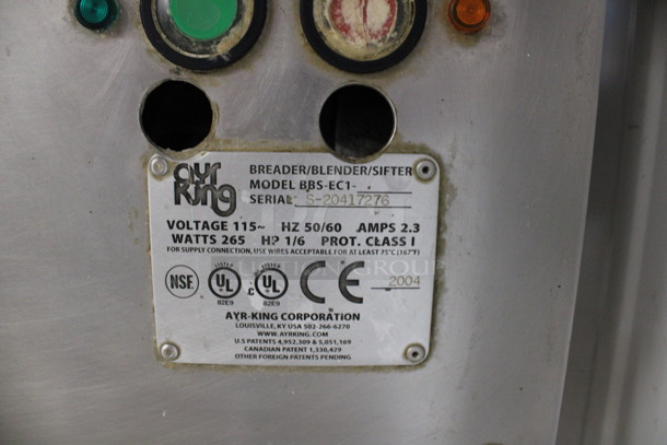 Ayr-king Model BBS-EC1 Stainless Steel Commercial Breader / Blender / Sifter Station. 115 Volts, 1 Phase. 100x35x42. Tested and Powers On But Does Not Get Cold - Image 7 of 7