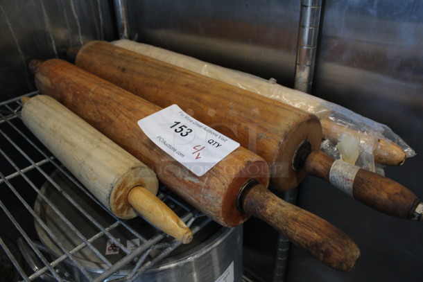 4 Various Wooden Rolling Pins. Includes 29x3.5x3.5. 4 Times Your Bid!