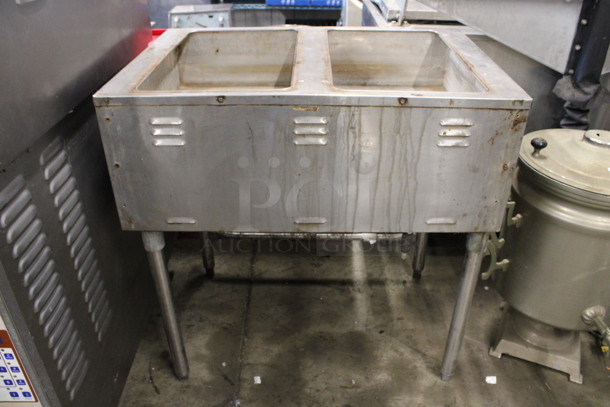 Metal Commercial 2 Well Propane Gas Powered Steam Table on Metal Legs. 33x23x34 - Image 1 of 4