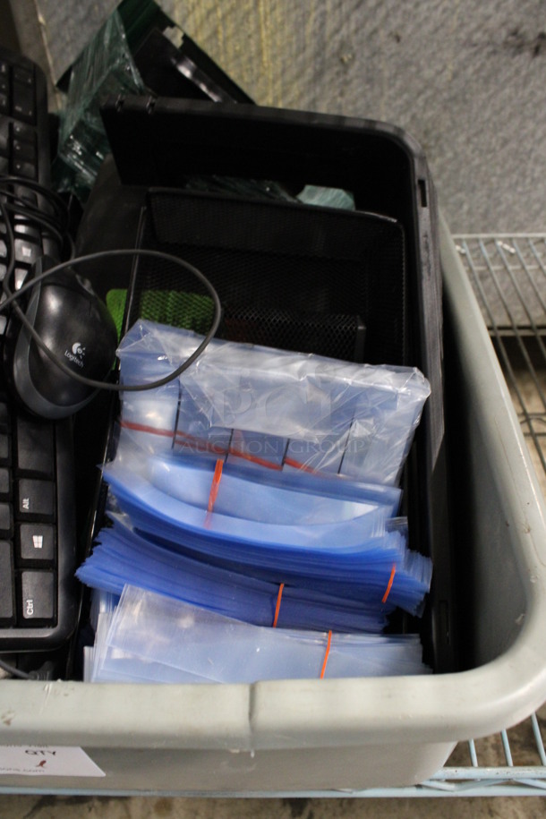 ALL ONE MONEY! Lot of Various Items Including Keyboard, Mesh Desk Bins and Plastic Strips in Gray Poly Bus Bin! - Image 3 of 3
