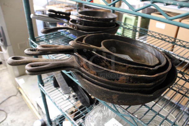 6 Various Cast Iron Skillets. Includes 21x13x3. 6 Times Your Bid!