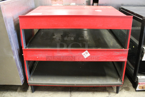 Red Metal Commercial Countertop 2 Tier Warming Display Case Merchandiser. 208 Volts, 1 Phase. 36x28x30