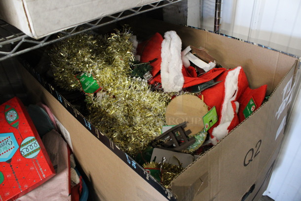 ALL ONE MONEY! Shelf Lot of Various Christmas Items and Decorations Including Tissue Paper and Garland! Some Items Are Brand New. Does Not Include Shelving Unit. - Image 3 of 6
