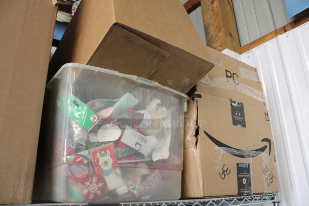 ALL ONE MONEY! Shelf Lot of Various Christmas Items and Decorations Including Tissue Paper and Garland! Some Items Are Brand New. Does Not Include Shelving Unit. - Image 6 of 6