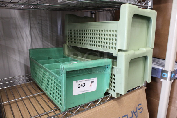 ALL ONE MONEY! Lot of Green Poly Silverware Caddies! 7.5x17.5x7 - Image 1 of 3