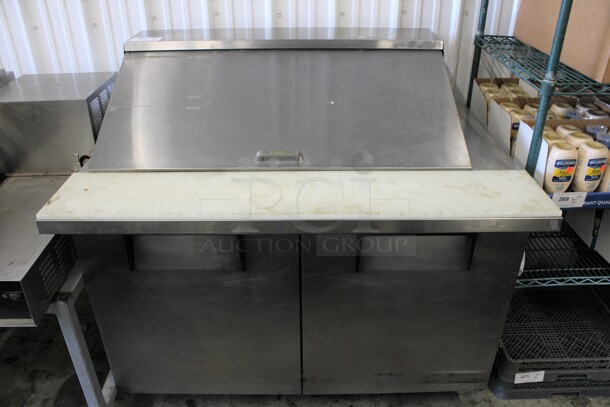 True Model TSSU-48-18M-B Stainless Steel Commercial Sandwich Salad Prep Table Bain Marie Mega Top on Commercial Casters. 115 Volts, 1 Phase. 48x34x47. Tested and Powers On But Does Not Get Cold - Image 1 of 8