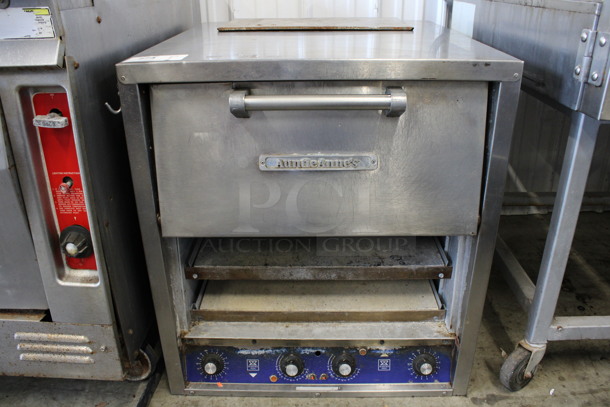 Baker's Pride Model P-44S Stainless Steel Commercial Countertop Electric Powered 2 Deck Pizza Oven. 208 Volts, 1 Phase. 26x28x29