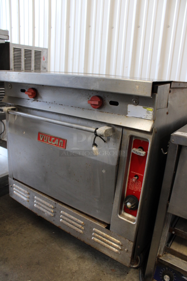 Vulcan Stainless Steel Commercial Natural Gas Powered Flat Top Griddle w/ Oven on Commercial Casters. 34x39x36 - Image 6 of 7