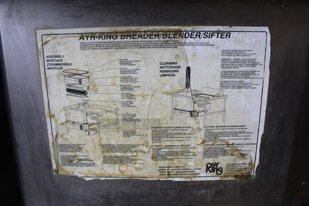 Ayr-king Model BBS-EC1 Stainless Steel Commercial Breader / Blender / Sifter Station. 115 Volts, 1 Phase. 48x30x36. Tested and Working! - Image 2 of 6