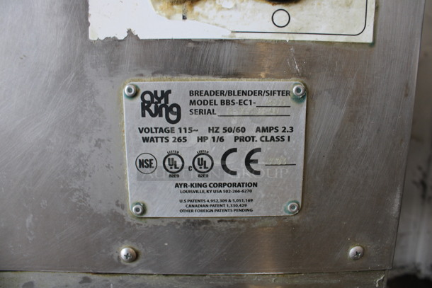 Ayr-king Model BBS-EC1 Stainless Steel Commercial Breader / Blender / Sifter Station. 115 Volts, 1 Phase. 48x30x36. Tested and Working! - Image 5 of 6
