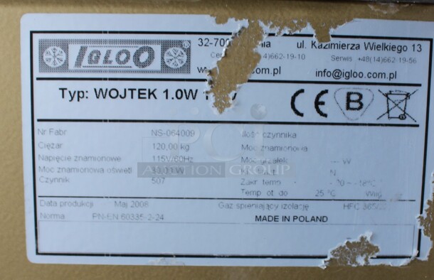 Igloo Model WOJTEK 1.0W Metal Commercial Floor Style Gelato Case. Missing Glass. 115 Volts, 1 Phase. 42x33x49. Tested and Powers On But Does Not Get Cold - Image 3 of 6