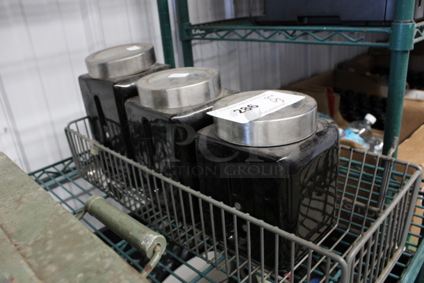 ALL ONE MONEY! Lot of 3 Jars w/ Lids in Gray Basket! Includes 4.5x4.5x7 - Image 2 of 3