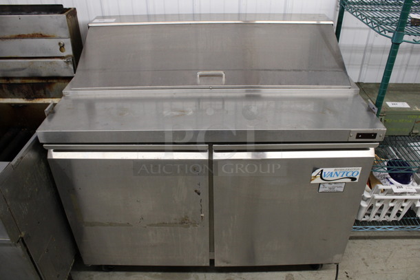 Avantco Model 178SCL2 Stainless Steel Commercial Sandwich Salad Prep Table Bain Marie Mega Top on Commercial Casters. 115 Volts, 1 Phase. 47x30x43. Tested and Powers On But Does Not Get Cold
