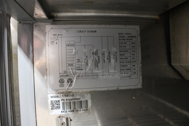 Avantco Model 178SCL2 Stainless Steel Commercial Sandwich Salad Prep Table Bain Marie Mega Top on Commercial Casters. 115 Volts, 1 Phase. 47x30x43. Tested and Powers On But Does Not Get Cold - Image 5 of 5