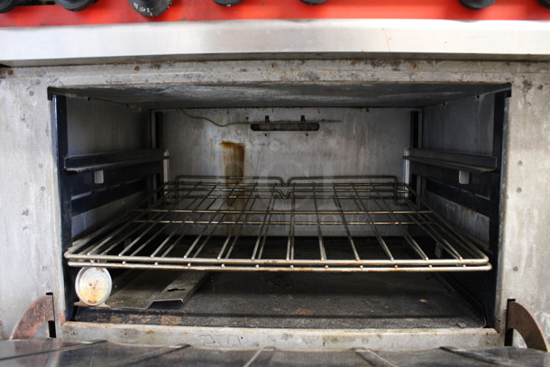Vulcan Stainless Steel Commercial Natural Gas Powered 6 Burner Range w/ Oven, Over Shelf and Backsplash on Commercial Casters. 36x32x62 - Image 5 of 5