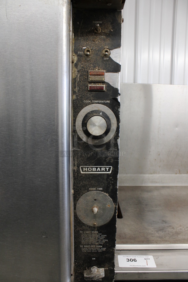 2 Hobart Stainless Steel Commercial Natural Gas Powered Full Size Convection Oven w/ View Through Door, Solid Door, Metal Oven Racks and Thermostatic Controls on Commercial Casters. 38x37x64. 2 Times Your Bid! - Image 3 of 7