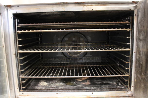 2 Hobart Stainless Steel Commercial Natural Gas Powered Full Size Convection Oven w/ View Through Door, Solid Door, Metal Oven Racks and Thermostatic Controls on Commercial Casters. 38x37x64. 2 Times Your Bid! - Image 6 of 7