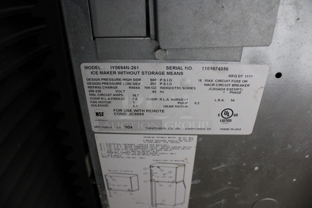 2011 Manitowoc Model IY0694N-261 Stainless Steel Commercial Ice Machine Head. 208-230 Volts, 1 Phase. 30x25x21.5 - Image 5 of 5