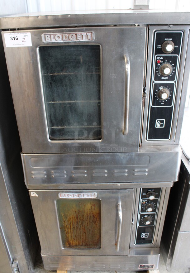 2 Blodgett Stainless Steel Commercial Propane Gas Powered Half Size Convection Ovens w/ View Through Door, Metal Oven Racks and Thermostatic Controls. 30x26x60. 2 Times Your Bid!