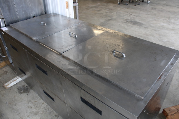 2015 Delfield Model D4472N-30M-A10 Stainless Steel Commercial Prep Table w/ 3 Lids and 6 Drawers on Commercial Casters. 115 Volts, 1 Phase. 72x32x37. Tested and Working! - Image 2 of 9