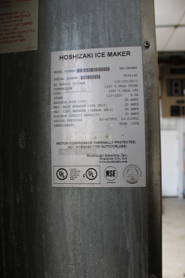 Hoshizaki Model KM-280MWH Stainless Steel Commercial Water Cooled Ice Machine Head on Ice Machine Bin. 115-120 Volts, 1 Phase. 23x33x78 - Image 5 of 5