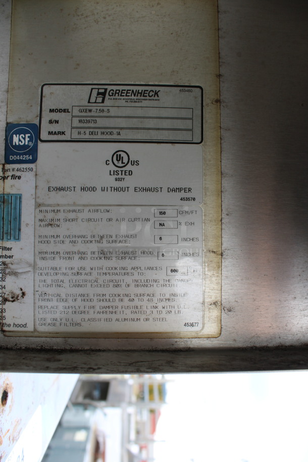 7.5' Greenheck Model GXEW-7.50-S Stainless Steel Commercial Self Contained Grease Hood. 102x48x24 - Image 3 of 9