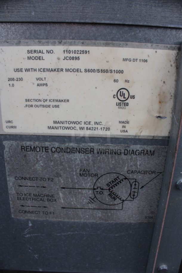 Manitowoc Model JC0895 Metal Commercial Remote Fan For Ice Head. 208-230 Volts, 1 Phase. 24x32x31 - Image 5 of 5