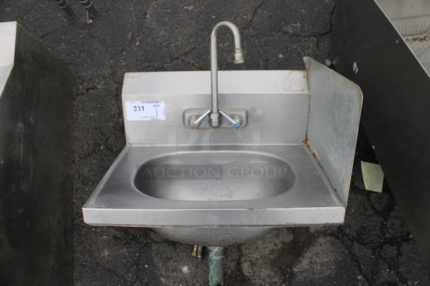 Stainless Steel Commercial Single Bay Wall Mount Sink w/ Faucet, Handles and Right Side Splash Guard. 19x15x30