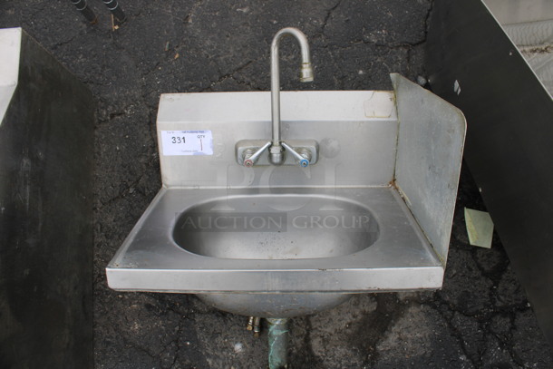 Stainless Steel Commercial Single Bay Wall Mount Sink w/ Faucet, Handles and Right Side Splash Guard. 19x15x30 - Image 1 of 4