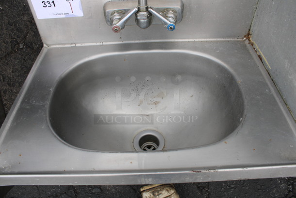 Stainless Steel Commercial Single Bay Wall Mount Sink w/ Faucet, Handles and Right Side Splash Guard. 19x15x30 - Image 2 of 4