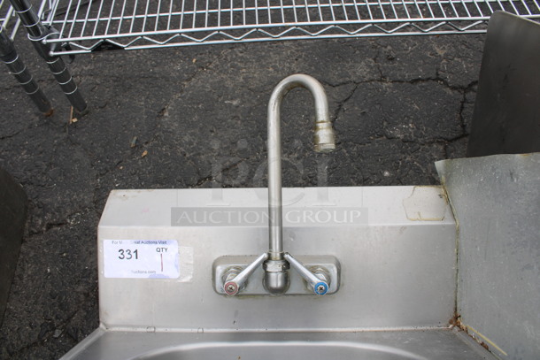 Stainless Steel Commercial Single Bay Wall Mount Sink w/ Faucet, Handles and Right Side Splash Guard. 19x15x30 - Image 3 of 4