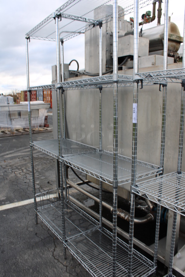 Chrome Finish 4 Tier Shelving Unit w/ 6 Poles. BUYER MUST DISMANTLE. PCI CANNOT DISMANTLE FOR SHIPPING. PLEASE CONSIDER FREIGHT CHARGES. 60x18x86. Each Metro Is 30" Wide. - Image 4 of 4