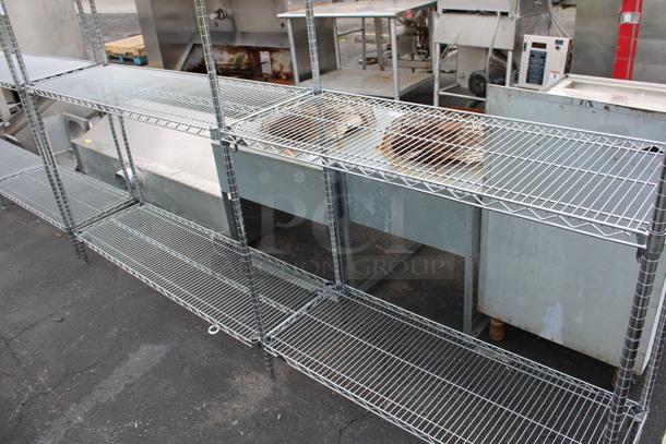 Chrome Finish 4 Tier Shelving Unit w/ 6 Poles. BUYER MUST DISMANTLE. PCI CANNOT DISMANTLE FOR SHIPPING. PLEASE CONSIDER FREIGHT CHARGES. 108x18x86. Metros Are 60" and 48" Wide. - Image 4 of 5