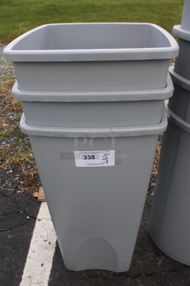 3 Gray Poly Trash Cans. 15.5x15.5x31. 3 Times Your Bid!