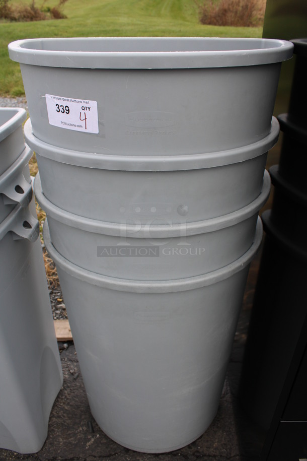 4 Rubbermaid Gray Poly Trash Cans. 21x11.5x28.5. 4 Times Your Bid!
