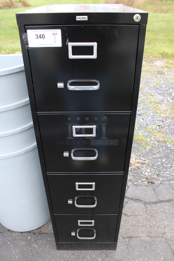 OfficeMax Black Metal 4 Drawer Filing Cabinet. 15x22x52 - Image 1 of 7