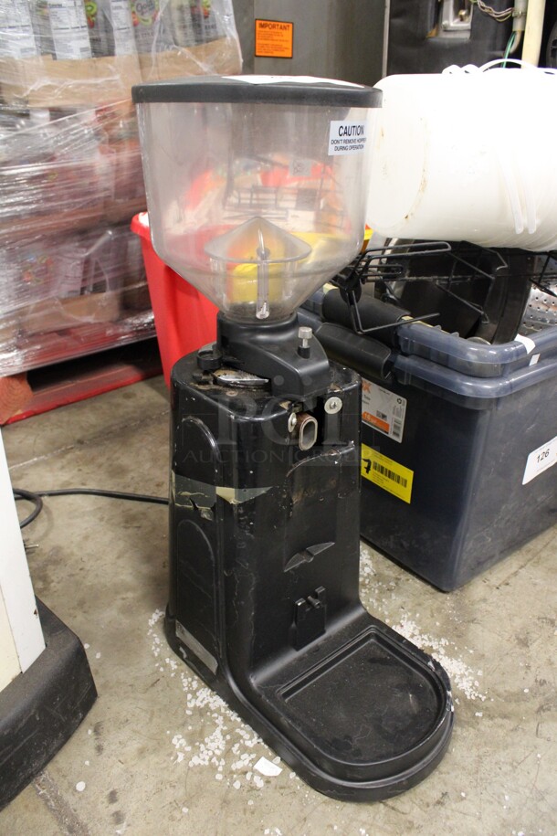 Metal Commercial Countertop Espresso Bean Grinder w/ Hopper. 9x16x24. Tested and Powers On But Parts Do Not Move - Image 1 of 5