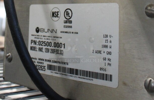 2016 Bunn Model HW2 Stainless Steel Commercial Countertop Hot Water Dispenser. 120 Volts, 1 Phase. 9x16x24 - Image 5 of 5