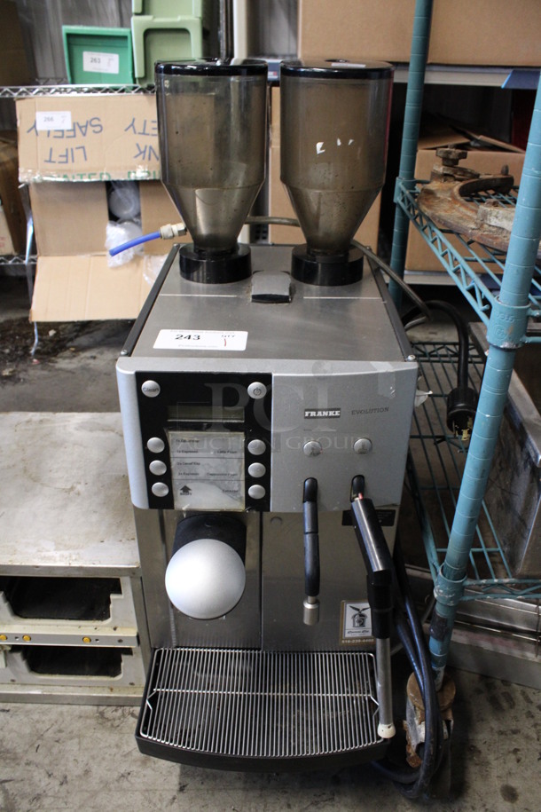 Franke Evolution Metal Commercial Countertop Automatic Single Group Espresso Machine w/ Steam Wand and 2 Hoppers. 208 Volts, 1 Phase. 13x24x35 - Image 1 of 8