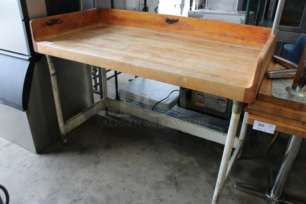 Butcher Block Wooden Table w/ Back Splash and Side Splash Guards on Metal Legs. 60x30x56.5