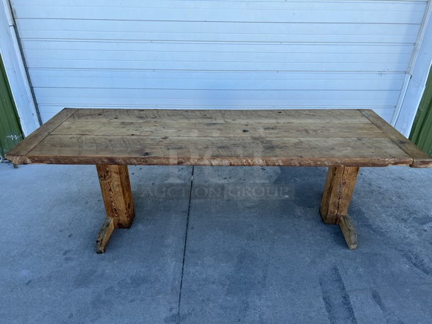 Wooden Table and 2 Legs. Table Is Disassembled. 92x32x28 - Image 1 of 7