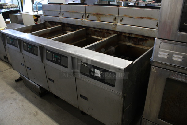 Pitco Frialator Model SG18 Stainless Steel Commercial Natural Gas Powered 4 Bay Deep Fat Fryer w/ Filtration System on Commercial Casters. 140,000 BTU. 79x35x46 - Image 5 of 8