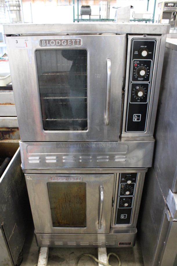 2 Blodgett Stainless Steel Commercial Propane Gas Powered Half Size Convection Ovens w/ View Through Door, Metal Oven Racks and Thermostatic Controls. 30x26x60. 2 Times Your Bid!