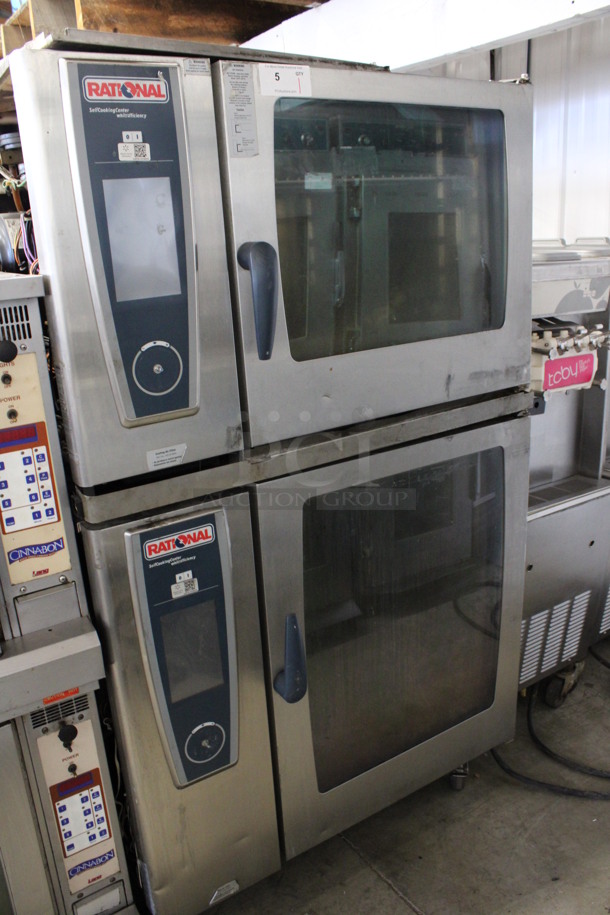 2 Rational 5Senses Stainless Steel Commercial Combitherm Self Cooking Center Convection Ovens on Commercial Casters. Top Model: SCC WE 62. Bottom Model: SCC WE 102. 480 Volts, 3 Phase. 42x40x73. 2 Times Your Bid!