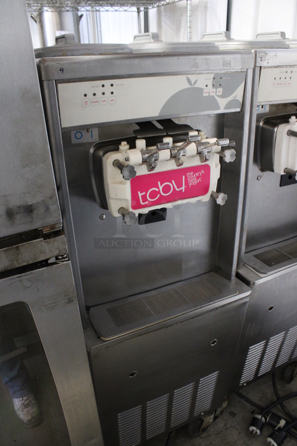 Taylor Model 794-33 Stainless Steel Commercial Floor Style Water Cooled 2 Flavor w/ Twist Soft Serve Ice Cream Machine on Commercial Casters. 208-230 Volts, 3 Phase. 20x34x59 - Image 4 of 7