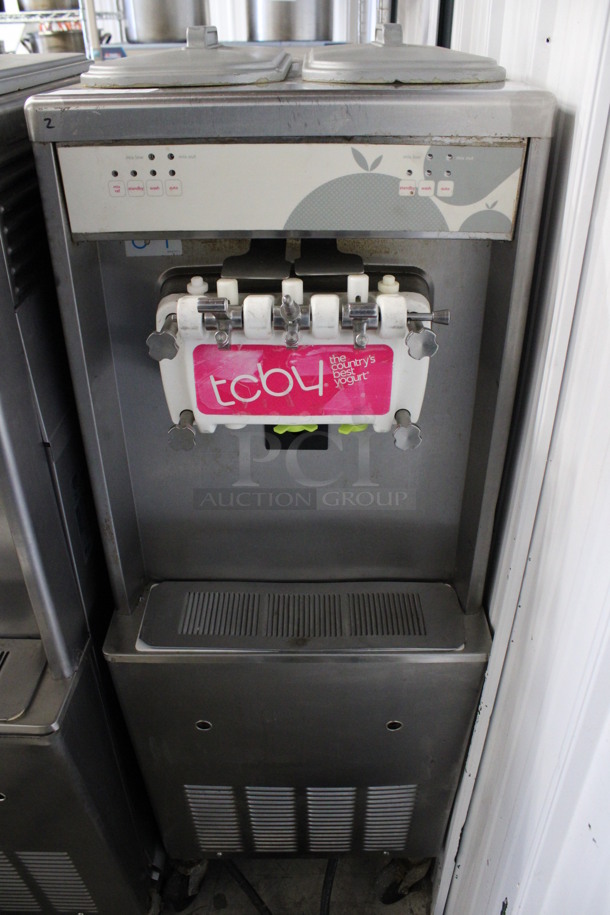 Taylor Model 794-33 Stainless Steel Commercial Floor Style Water Cooled 2 Flavor w/ Twist Soft Serve Ice Cream Machine on Commercial Casters. 208-230 Volts, 3 Phase. 20x34x59 - Image 1 of 7