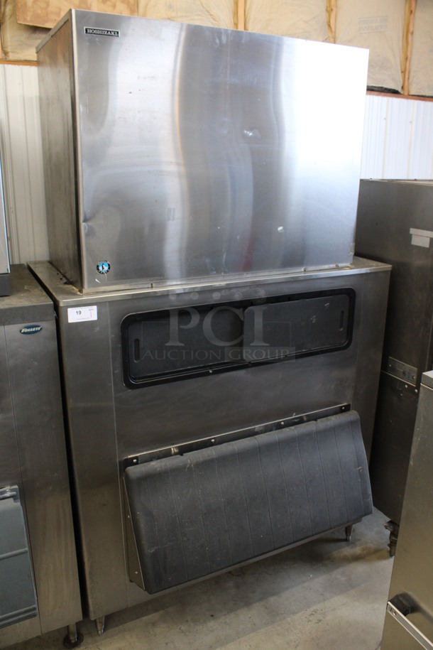 Hoshizaki Model KM-1900SRJ3 Stainless Steel Commercial Ice Machine Head on Hoshizaki Model B-1500SS Stainless Steel Commercial Ice Bin. 208/230 Volts, 3 Phase. 60x43x98.5