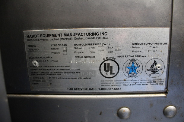 Hardt Model Inferno Stainless Steel Commercial Natural Gas Powered 7 Spit Rotisserie Oven on Commercial Casters. 150,000 BTU. 58x41x77 - Image 7 of 9