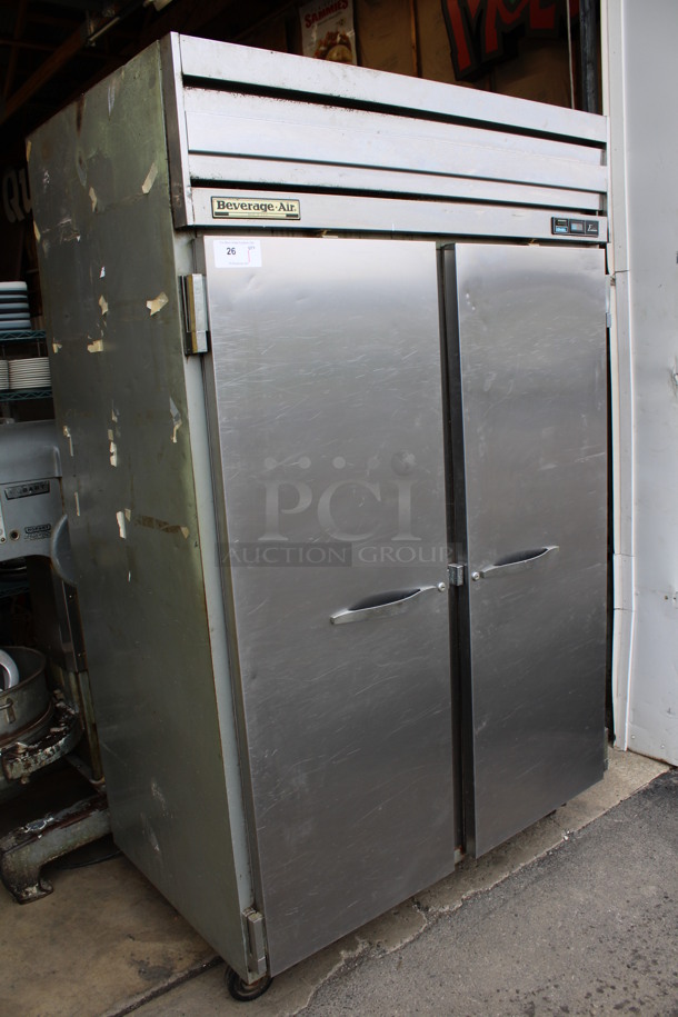 Beverage Air Model EF48-1AS Stainless Steel Commercial 2 Door Reach In Freezer w/ Poly Coated Racks on Commercial Casters. 115 Volts, 1 Phase. 52x34x84. Cannot Test Due To Cut Power Cord - Image 2 of 7